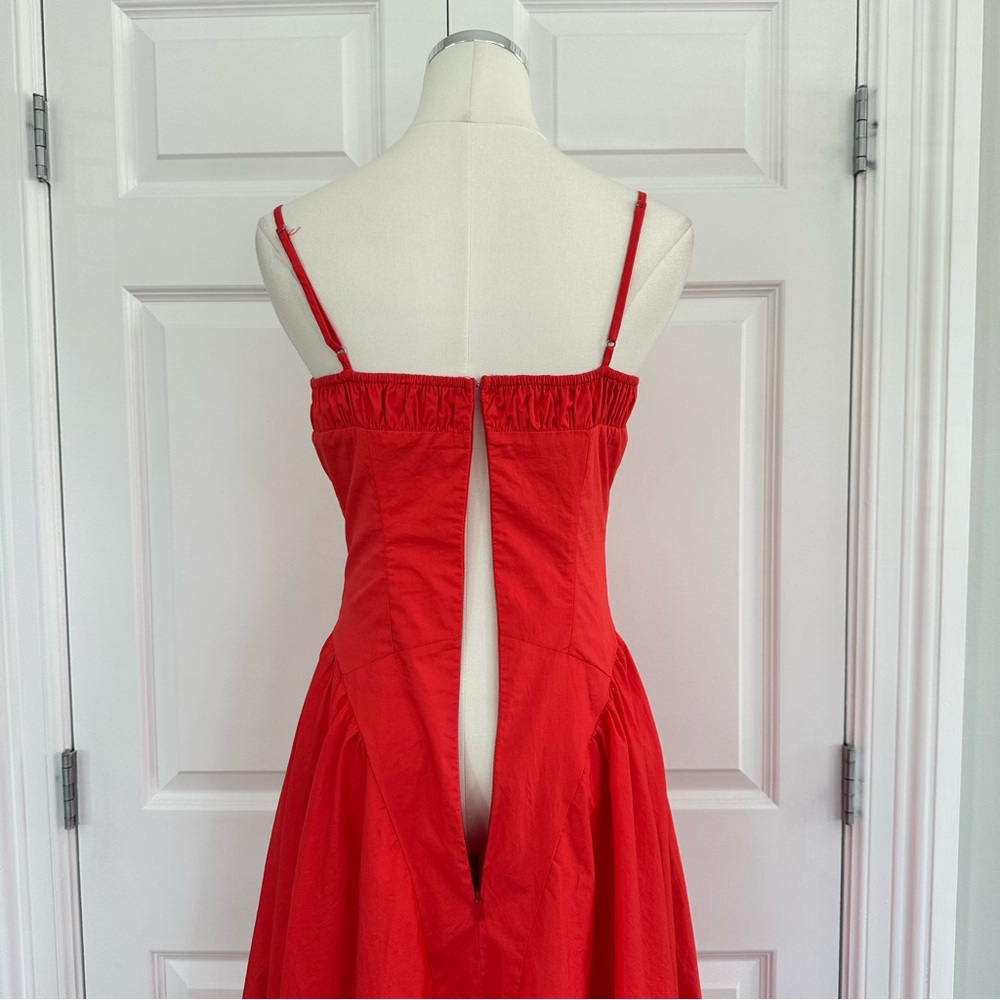 Aur Society Poppy Red Shirred Bodice Fit & Flare 100% Cotton FLOWY Dress Size S - Picture 12 of 16